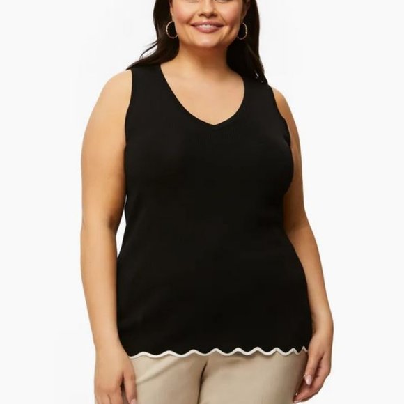 LAURA: Scallop Detail Cami - black with white trim - Picture 5 of 11